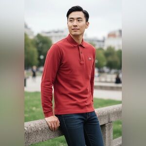 Lacoste Size 7/XXL Slim Fit Long Sleeve Burgundy Polo